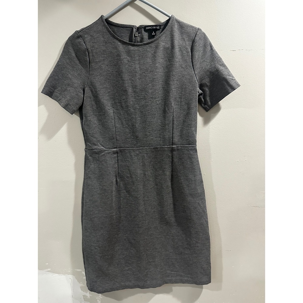 J.Crew Mercantile Women 4 Gray Short Sleeve Ponte Sheath Dress Crew Neck Mini